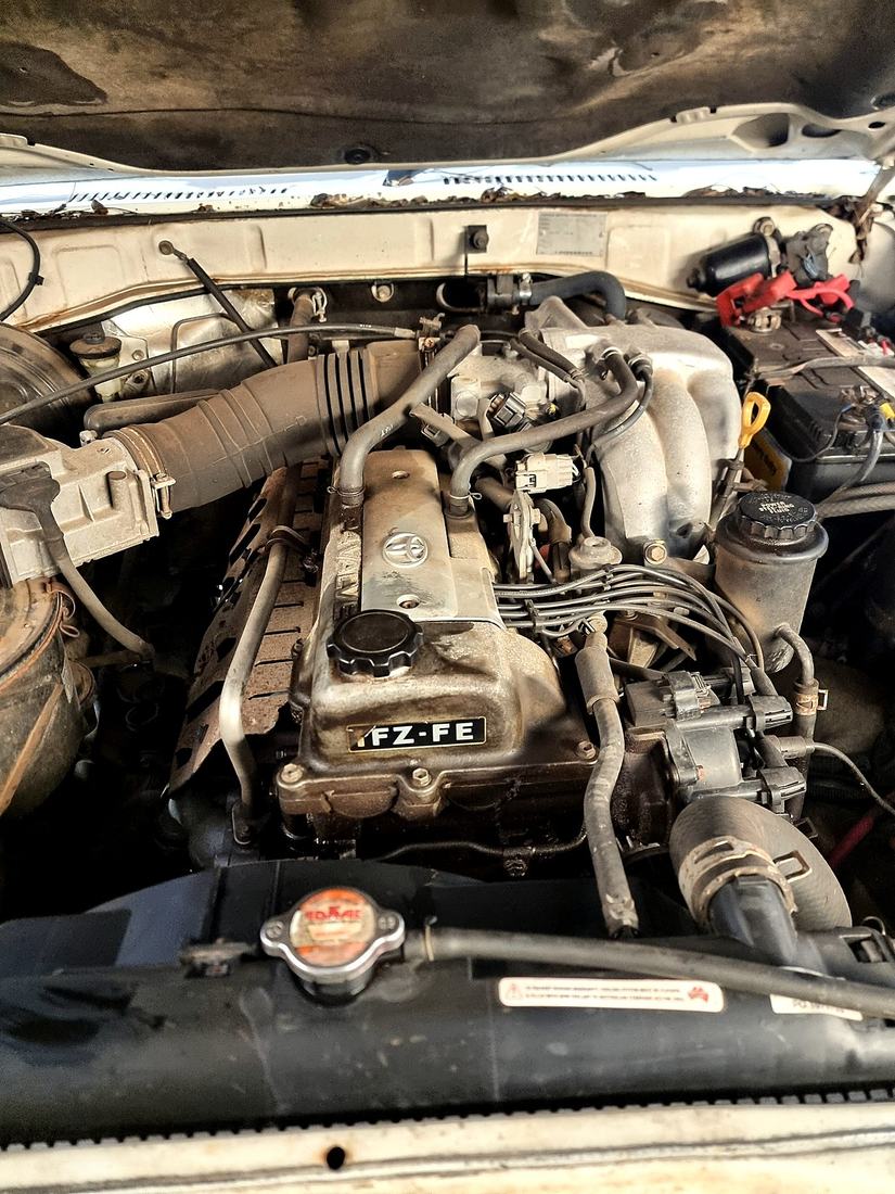 Toyota engine bay during a service